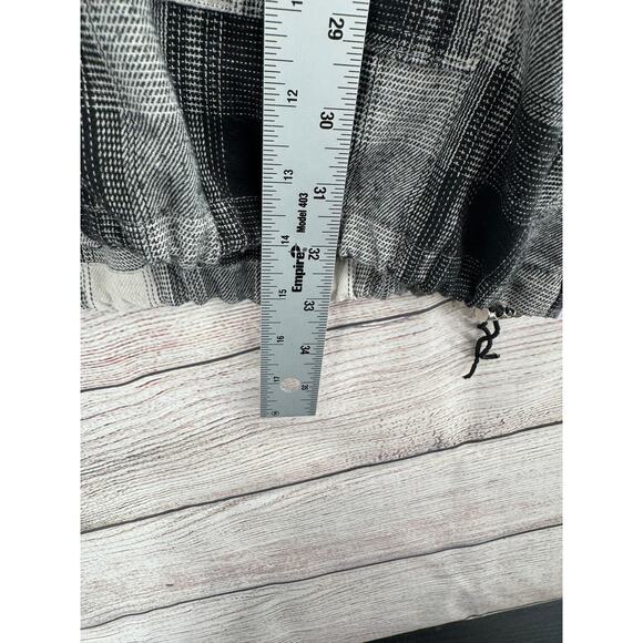 Maniere De Voir Split Flannel Fleece Hoodie Womens 8 Gray Black White Drawstring - Picture 12 of 12